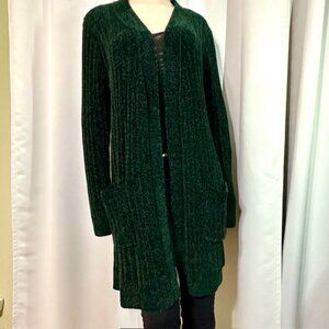 Matty M Chenille Hunter Green Open Front Cardigan Women's Size XL